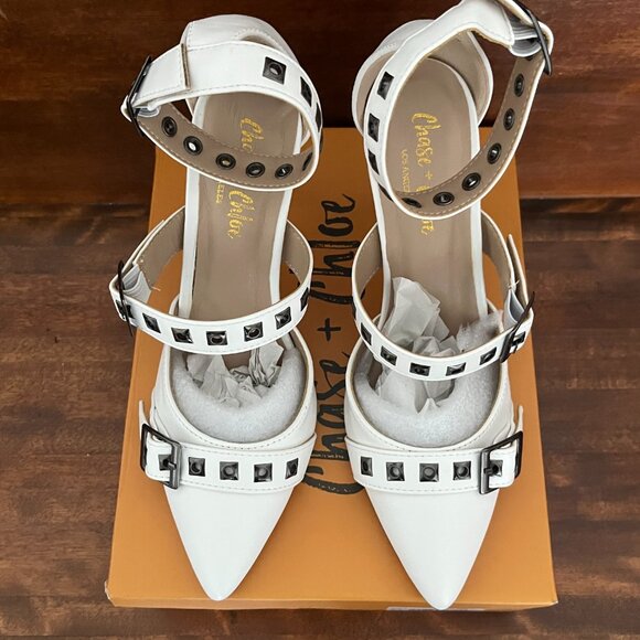 Chase and Chloe Women's Grommet Buckle Stiletto Pump White Size 8 - Picture 4 of 10